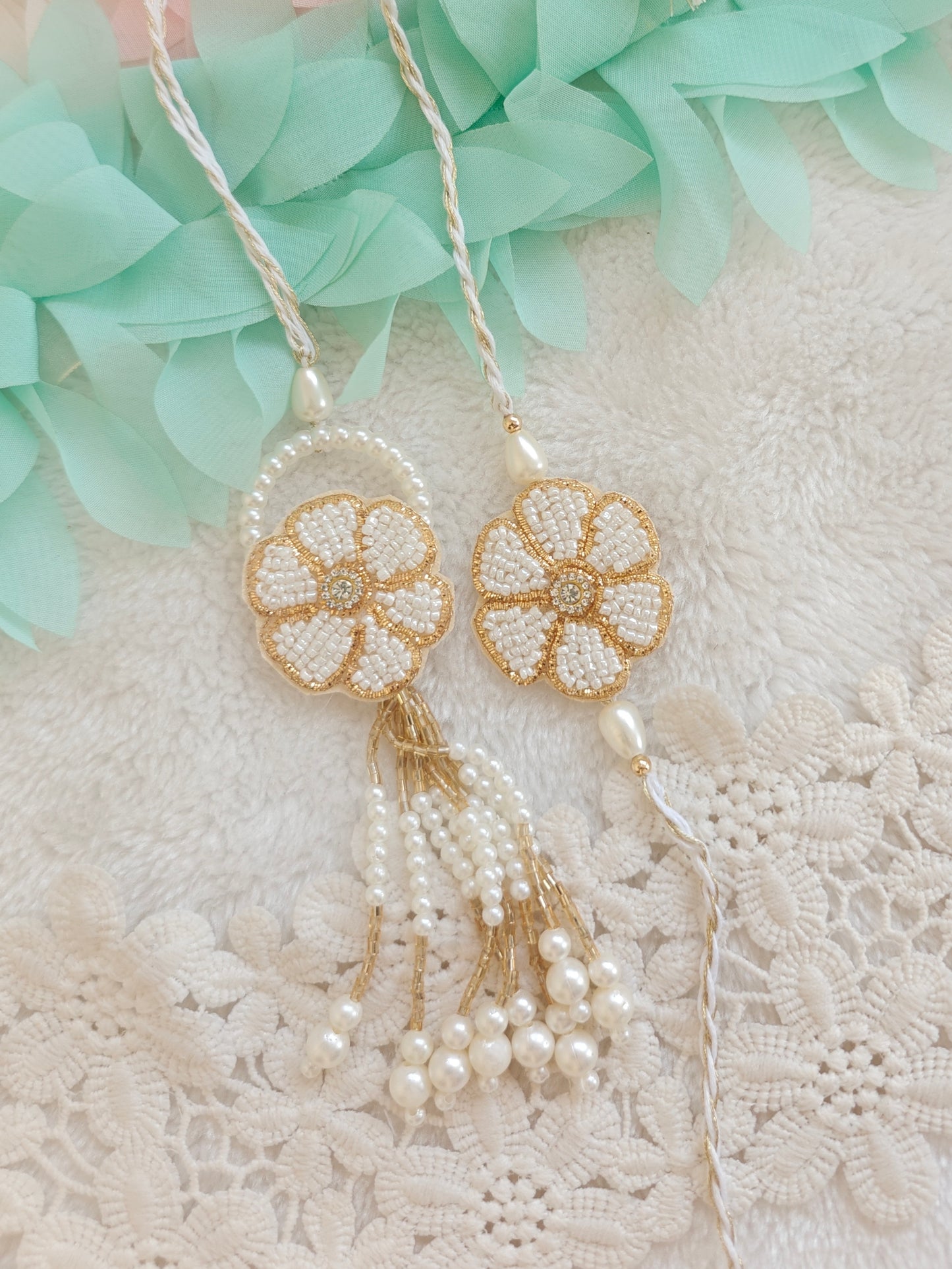 Ivory Pearl Bloom Rakhi Lumba Set