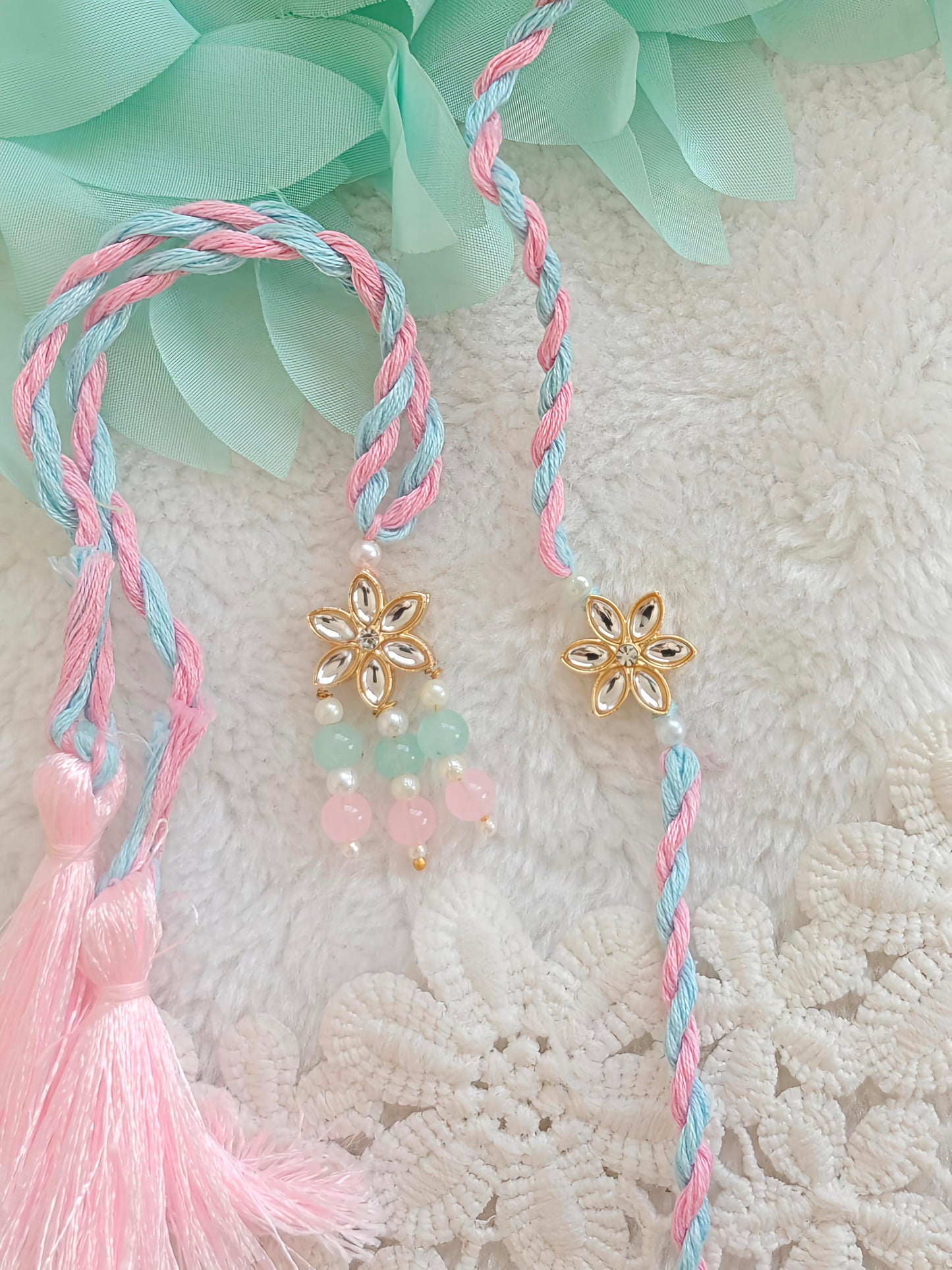 Kundan Bloom Rakhi Lumba Set