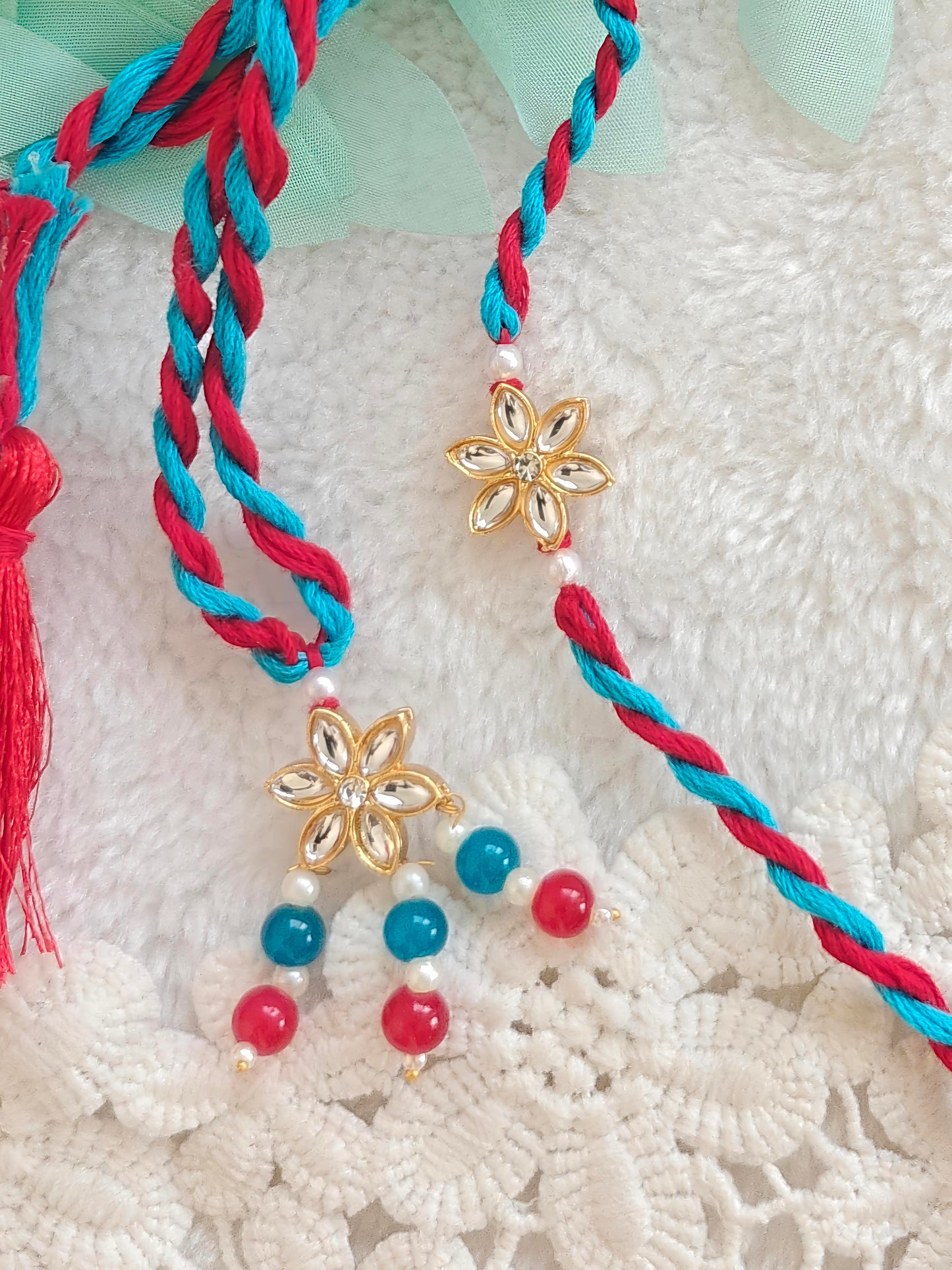 Kundan Bloom Rakhi Lumba Set