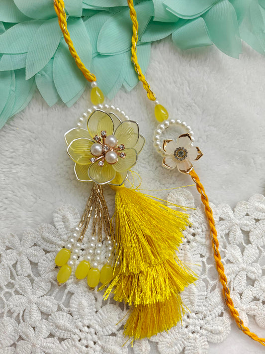 Pastel Bloom Pearl Rakhi Lumba Set