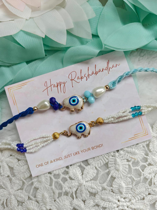 Evil Eye Elephant Rakhi Bracelet Set