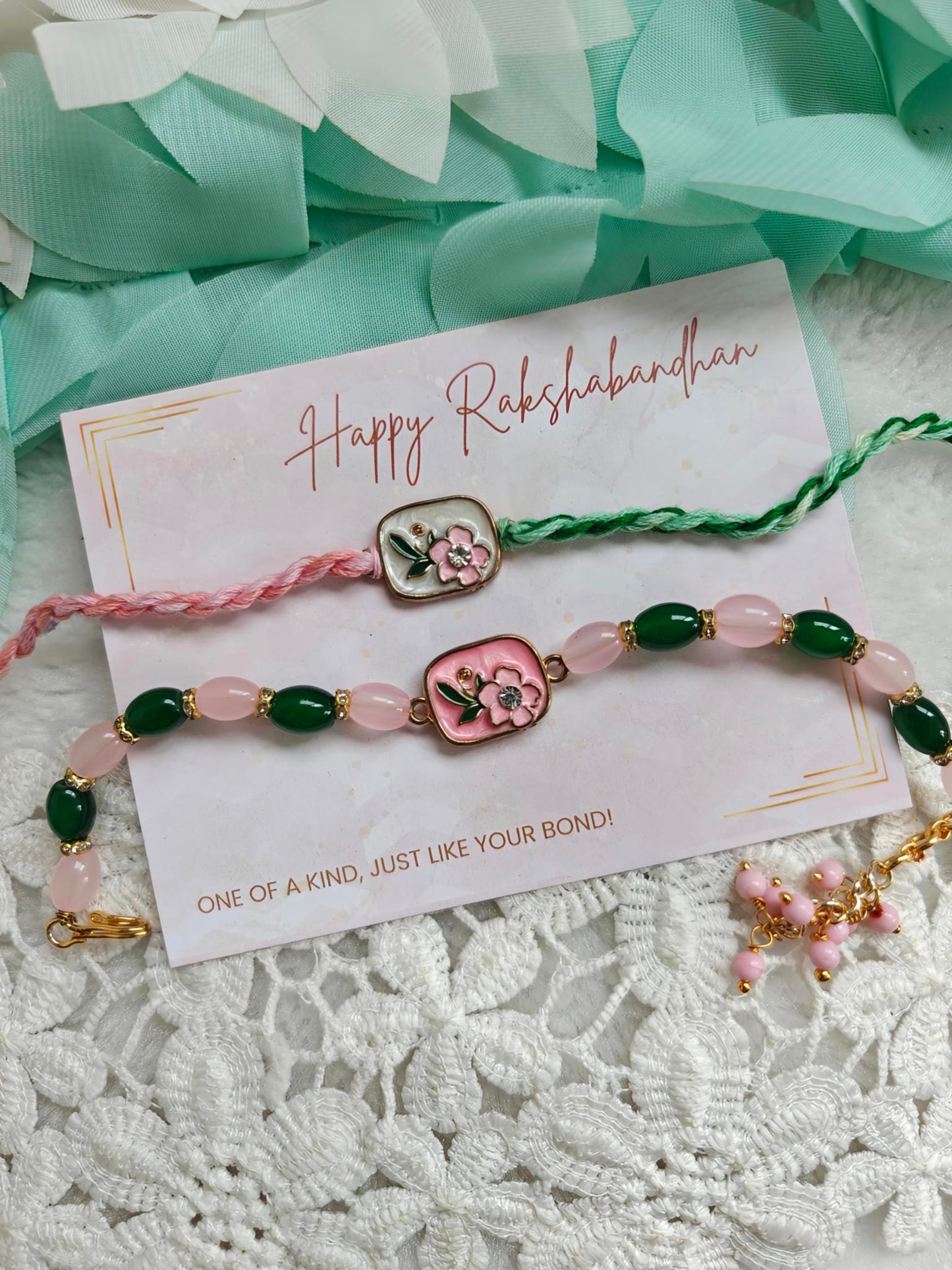 Blush Blossom Rakhi Bracelet Set