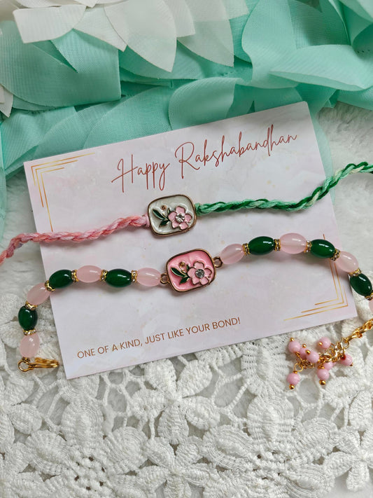 Blush Blossom Rakhi Bracelet Set