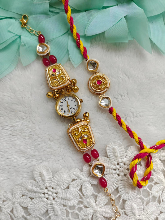 Radiant Gulnaar Kashmiri Watch Rakhi Bracelet Set