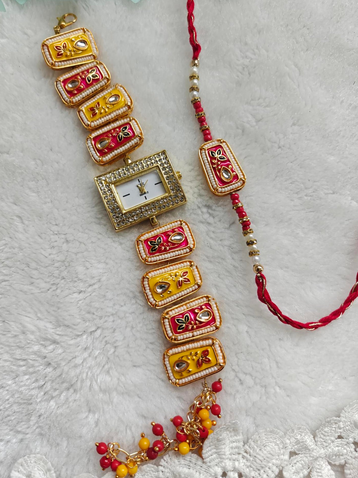 Sunlit Royale Kashmiri Watch Rakhi Bracelet Set