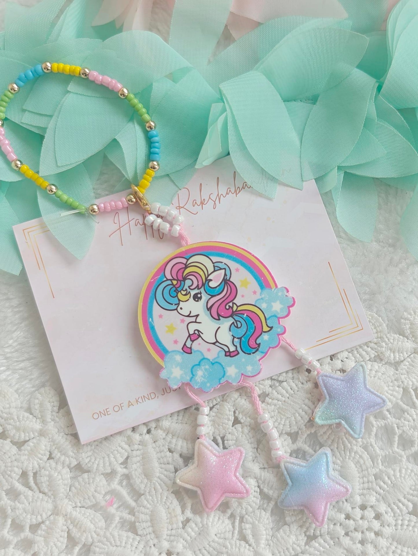 Rainbow Unicorn Bag Charm Bracelet Rakhi