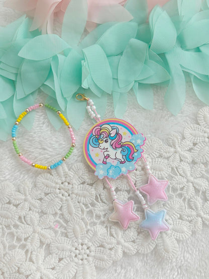 Rainbow Unicorn Bag Charm Bracelet Rakhi