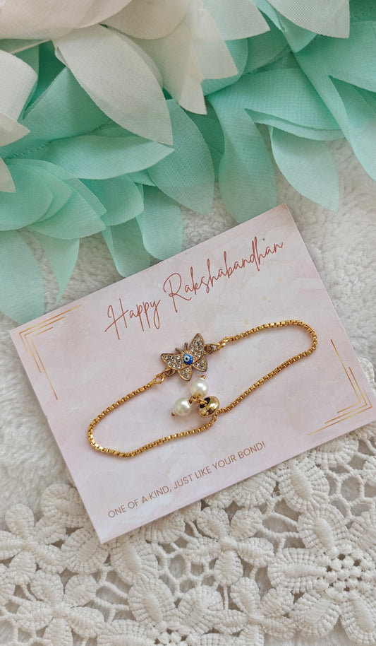 Butterfly Evil Eye Pearl Bracelet