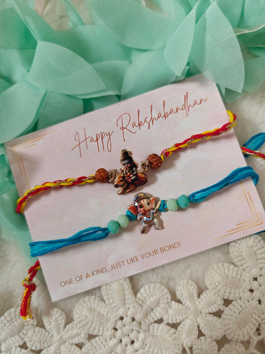 Mahadev & Bal Ganesha Handmade Rakhi Set