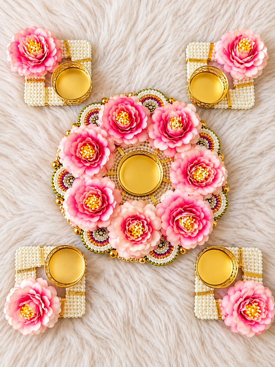 Blush Bloom Rangoli Tealight Set - Set of 5