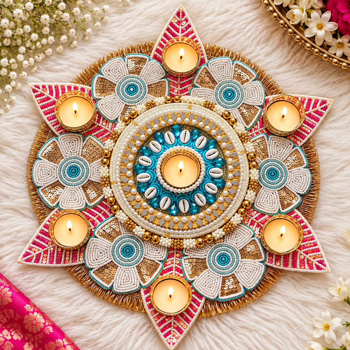 12" Grand Floral Rangoli Mat