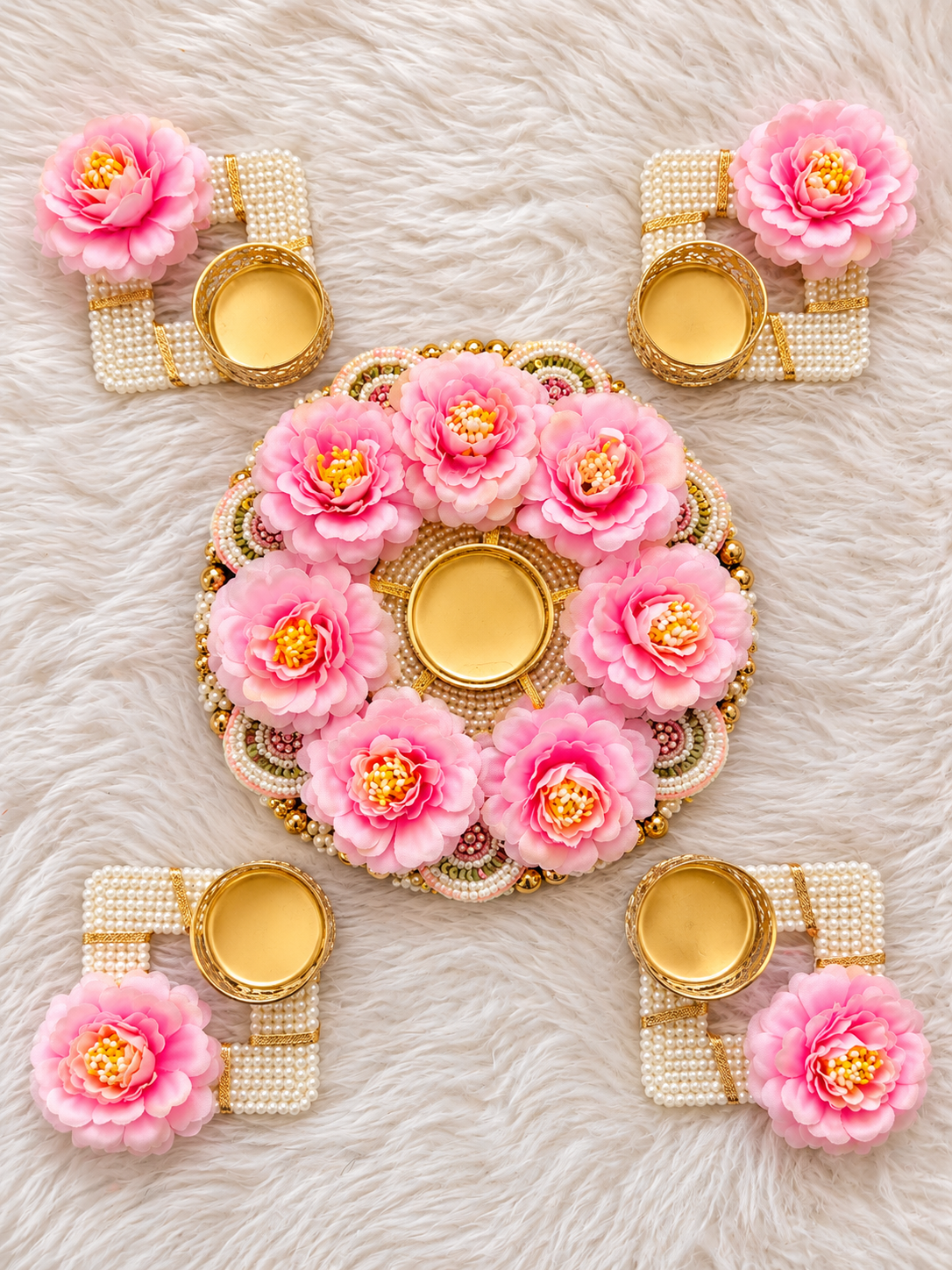 Blush Bloom Rangoli Tealight Set - Set of 5