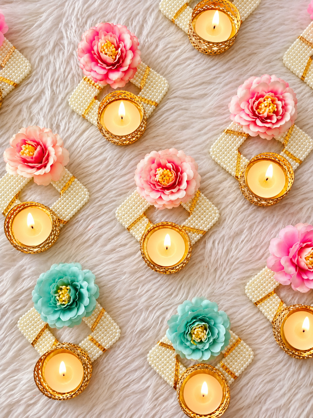 Floral Pearl Tealight Holder - Set of 2