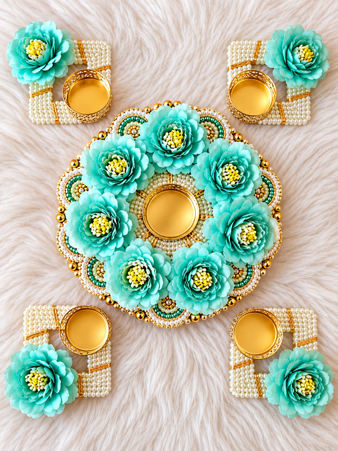 Blush Bloom Rangoli Tealight Set - Set of 5