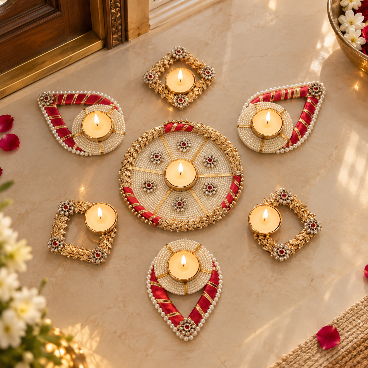 Pearl Royale Rangoli Tealight Set - Set of 7