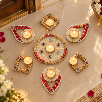 Pearl Royale Rangoli Tealight Set - Set of 7