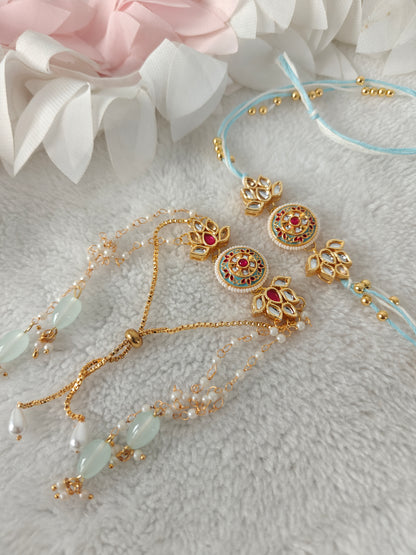 Kashmiri Kundan Couple Rakhi & Bracelet Set
