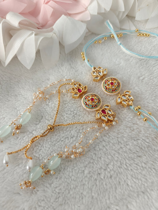 Kashmiri Kundan Couple Rakhi & Bracelet Set