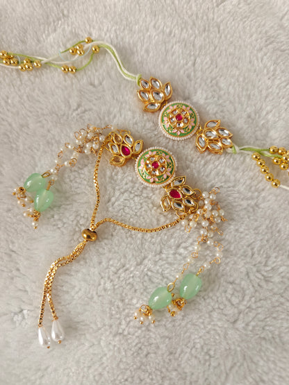 Kashmiri Kundan Couple Rakhi & Bracelet Set