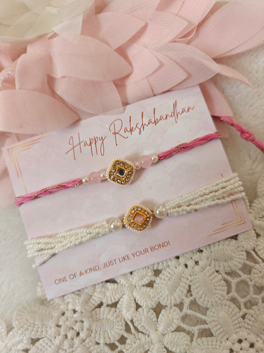Blush Kundan Pearl Rakhi Bracelet Set