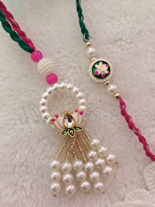 Pichwai Lotus Rakhi Lumba Set
